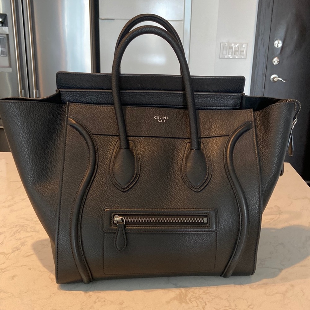 Authentic Celine mini luggage black drummed calfskin